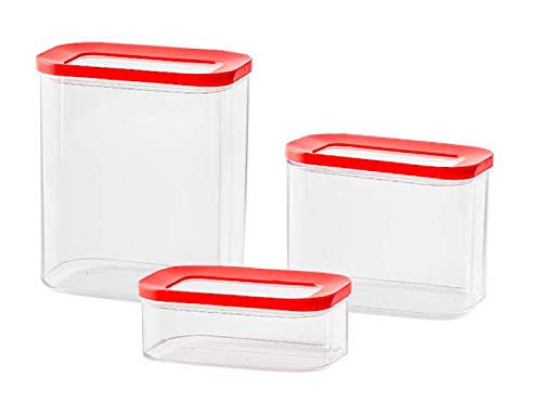 HOMIES, Set of 3 Rectangular shape Acrylic jar/canister/storage tank/ bottle with See through lid, 1.5L, 1L, 450ML