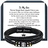 Leather Bracelet for Men Multi-Layer Braid Leather Bracelet with Clasp Black Inspirational Bangle Bracelet Wristband Christmas Birthday Valentine's Day Gifts for Boyfriend Husband Dad Brother Son Grandson