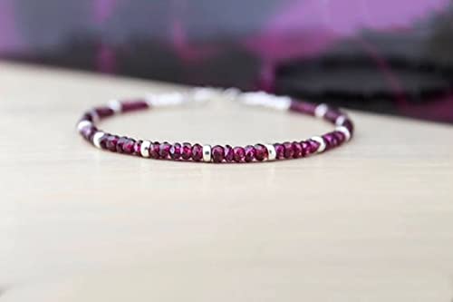 Bracelet grenat 3mm unisexe en gemmes facettées style stacking 7 pouces - 2