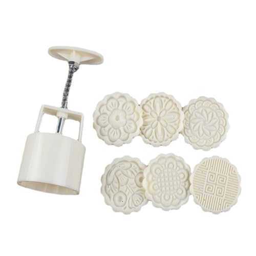 Peosaard Moon Cake Mould Flower Shape Hand Pressure Cookie Cutter Cake Maker Baking Tool with 6 Stamps 7PCS, moon cake mould