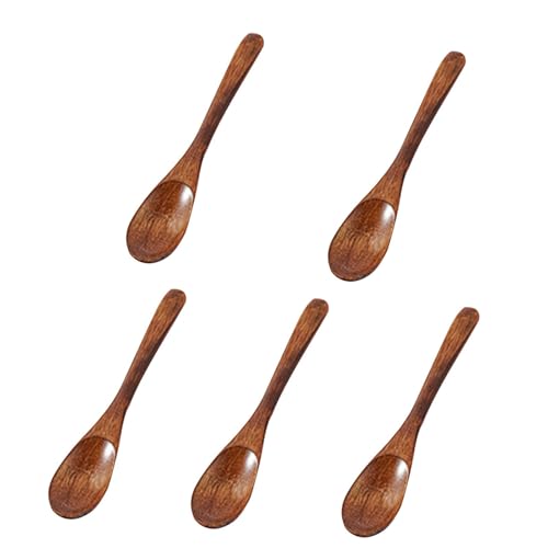 5pcs Small Wooden Spoons, Wood Soup Spoons Set, Eco Friendly Table Spoon, Serving Spoons Wooden Teaspoon Durable Kitchen Serving Spoon Scooper,For Cooking, Condiments, Honey?Eating Mixing Stirring