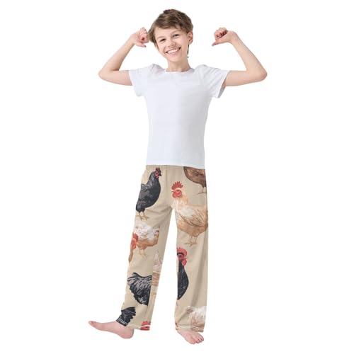 ZZXXB Cartoon Rooster Boys Long Pants Soft Trousers Elastic Waist Kids Lounge Bottoms with Pockets S-XL2