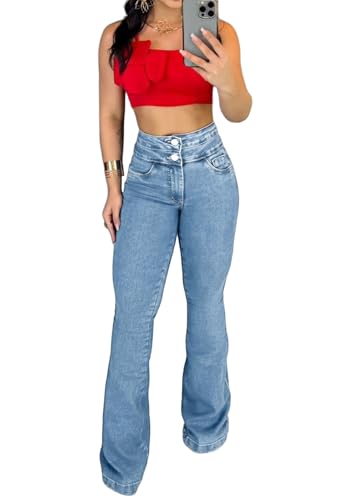 TodTan Women's Ripped Jeans High Waisted Bell Bottom Jeans Hem Destroyed Denim Pants