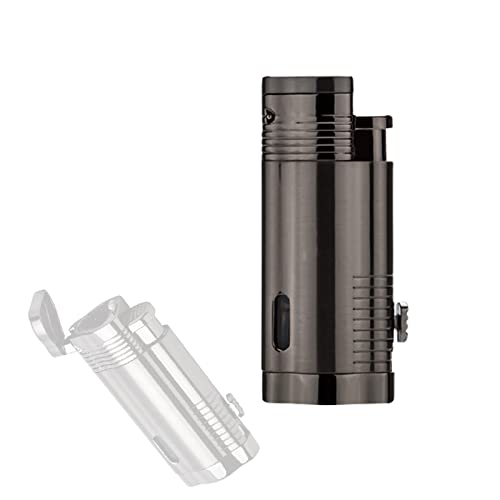 Briquet cigare rechargeable gaz butane avec 3 jet flamme torche coupe-vent et perce-cigare