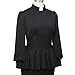 ANDHOM Clergy Shirt for Women Church Clerical Shirts Priest Clergy Attire Thickening Line Hem Long Sleeve Blouse Top Black