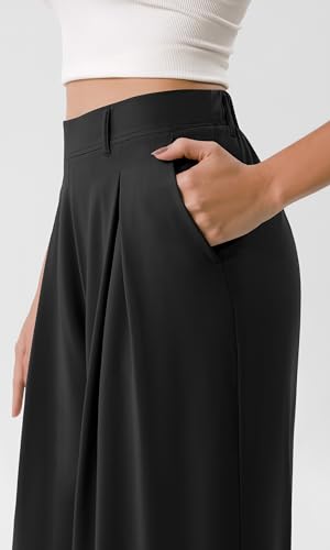 ODODOS Chiffon Flowy Pleated Wide Leg Pants for Women Lightweight High Waist Trouser with Pockets-27/29" /31" Inseam4