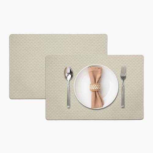 Image of Amazon Brand - Umi PVC Vinyl Foam Design Placemat STPG127 | Heat Resistant, Wipe Clean, Anti-Skid Table Mats for Dining Table, Kitchen & Home Decor (30x45 CM Cream Set of 2)