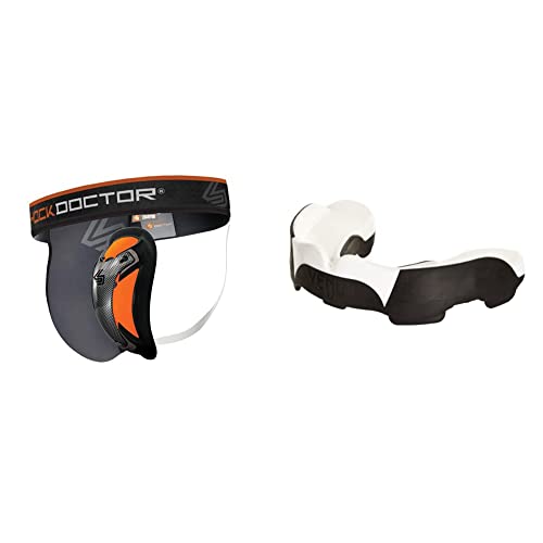 Shock Doctor Herren Tiefschutz mit Ultra Carbon Flex Cup Suspensorium, Grey, M EU & Venum Unisex Predator Mundschutz, Weiß Schwarz,Einheitsgröße EU