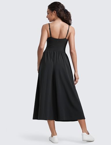 CRZ YOGA Maxi Square Neck Tank Dress for Women Sleeveless Padded Casual Travel Summer Flowy Outfits with Side Pockets3