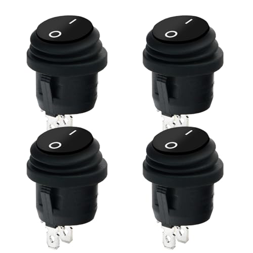 Powice 4X Wasserdichter Kippschalter 12V,Runder Selbstsichernder 2 Poliger Schalter 12V,Schalter 6A/12V/4V/110V/230V Geeignet für den Einbau in Häusern, Autos und Elektrischen Geräten(Schwarz)