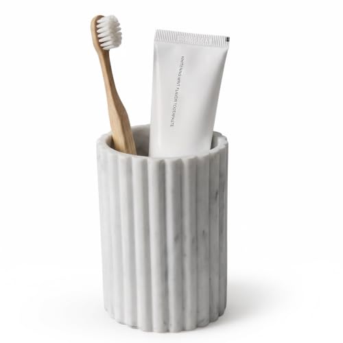 Stone Toothbrush Holder, Boho Toothbrush Holder Aesthetic Bathroom Decor | Luxury Modern Stone FLuted