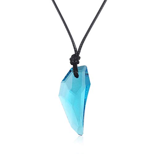 QQWA Cristal Loup Dents Forme Pendentif Longues Chaînes En Cuir Pu Hommes Bijoux Collier, Bleu Cover