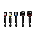 Klein Tools 32925S Nut Setter Set, Magnetic Impact Driver Set, 2-Inch Power Nut Drivers, Color-Coded, SAE, Impact-Rated, 5-Piece