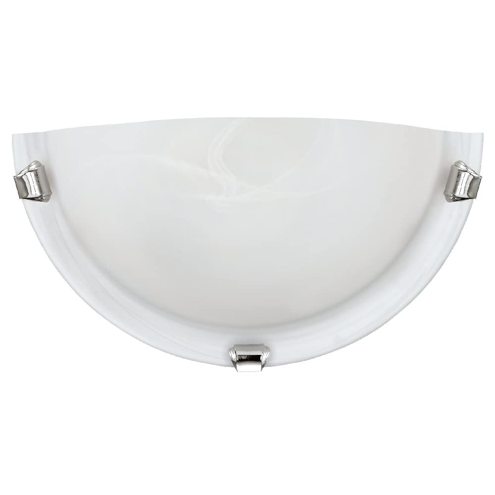 Britalia White Alabaster Glass & Polished Chrome Clips Decorative Half Moon Flush Wall Light | 30cm Width | 1 x ES E27 Lamp Bulb Required (Not Included) | Home or Office Use