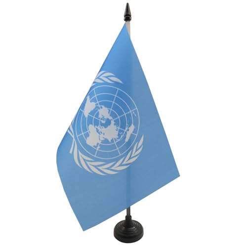AZ FLAG United Nations Table Flag 5'' x 8'' - UNO Desk Flag 21 x 14 cm - Black plastic stick and base