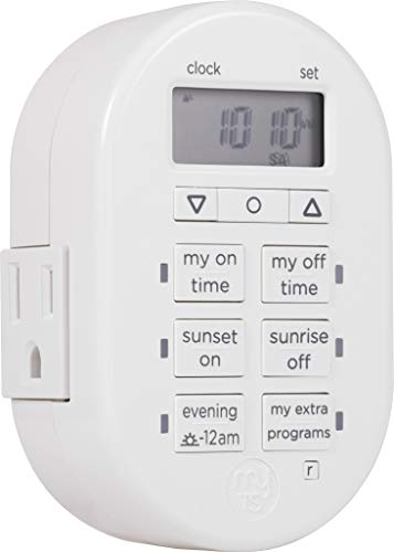 myTouchSmart Simple Set 7-Day Digital Timer 2 Grounded Outlet Timer Sunrise-Sunset Indoor Timer Outlet Programmable ON/OFF Plug Timer 125V Light Timer Lamp Timer Seasonal Lights White 35150