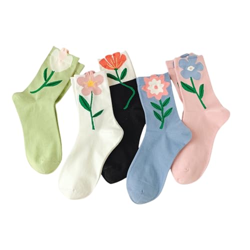 OTAODKA Cute Cotton Socks for Women and Girls Athletics Socks Novelty Ankle Sock (US Numeric 5 8 Regular Regular 5 Pack Flowers B)