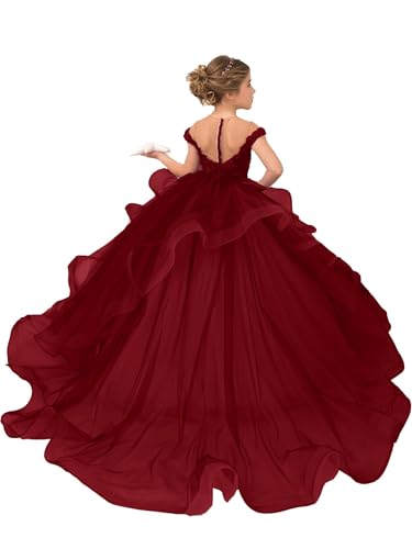 Flower Girl Dresses Off Shoulder Lace Applique Tulle Pageant Formal Evening Party Ball Gown