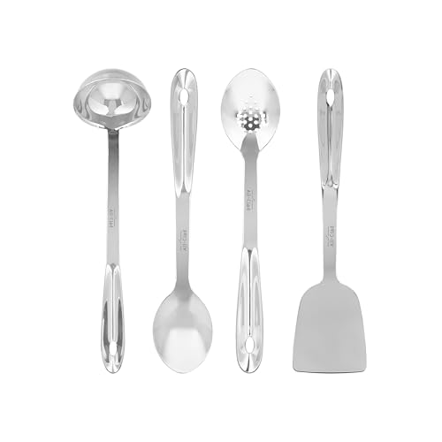 All-Clad 5-Piece Stainless Steel Kitchen Utensil Set – Includes Ladle, Solid Spoon, Slotted Spoon, Turner & Storage Caddy – Heavy-Gauge, Ergonomic, Dishwasher Safe, Silver by All-Clad - Image 3