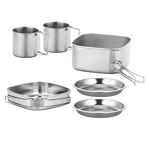 Abaodam 1Set Outdoor Stainless Steel Camping Cookware with Handles for Hiking and Picnic Includes Frying Pan Stew Pot Cups and Plates for Convenient Outdoor