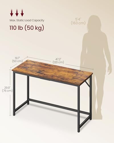 Image of VASAGLE Computer Desk, Office Work Desk, 47.2 x 19.7 x 29.9 Inches | For Study, Bedroom, Home Office, Living Room, Rustic Brown and Black ULWD212K101