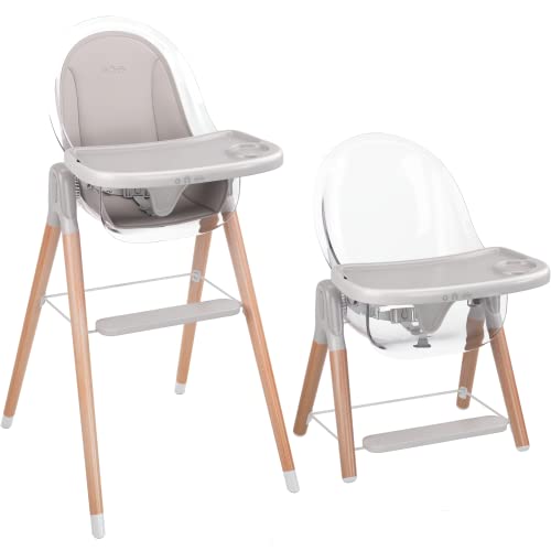 Children Of Design Classic Non-Reclinable 6 in 1 Wooden High Chair with Removable Cushion – Clear