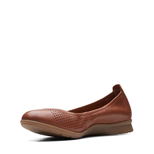 Clarks Jenette Ease Ballet Flat, Tan Leather, 8.5 Medium #TOP7