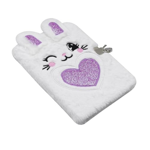 Image of Caviotess Plush Bunny Secret Diary with Lock and Key, Cute Glitter Locking Journal Writing Drawing Notepad for Girls Kids (160 Pages)