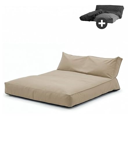 mokebo Outdoor Lounge Das Daybed (130x150 cm) inkl. Schutzhülle Sand Beige 3-in-1 Sonnenliege & Gartenliege wetterfest & lichtecht wasserabweisender Boden Made in Germany