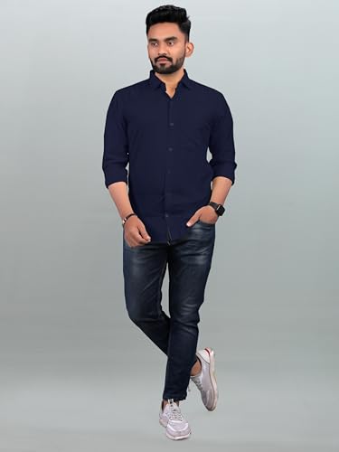 Image of Men Regular Fit Solid Spread Collar Casual Shirt