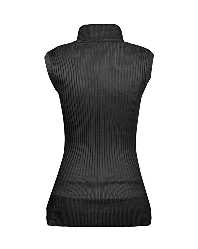 V28 VV901TANKTOPBLACKM Women Sleeveless High Neck Turtleneck Stretchable Knit Sweater Top-M,Black thumb #1