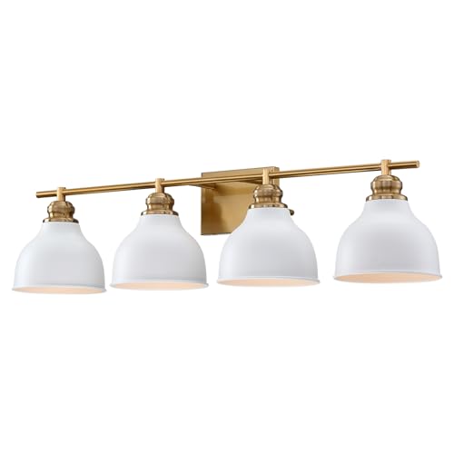 Image of Large Bathroom Vanity Light Fixture,4 Light Gold Vanity Lighting Fixture Over Mirror, 32 inch Wall Sconce Lighting for Bathroom Restroom Farmhouse,E26 Bulbs (Exclude Bulbs)
