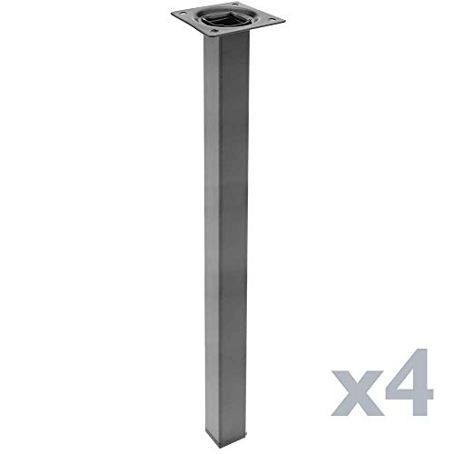 Preisvergleich Produktbild PrimeMatik - Quadrat Tischbeine für Schreibtische Schränke Möbel aus schwarz Stahl 75cm 4-Pack