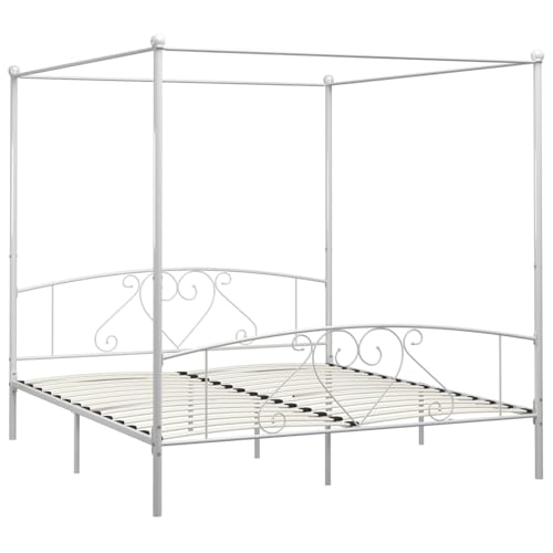 Swpsd Bed Frame without Mattress with Canopy White 180x200 cm Super King Metal Bed Frame for Bedroom Model284431