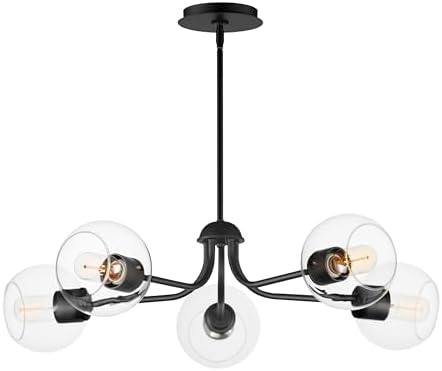 Maxim Lighting 21635CLBK I Knox Collection 30 Inch Five Light Chandelier I Black Finish I Modern Contemporary Light Fixture I Adjustable Height I