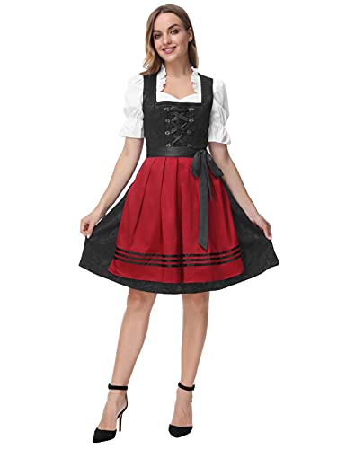 Jasambac Women'S German Dirndl Dress 3 Pieces Traditional Bavarian Oktoberfest Costumes Black-Red M thumb #3