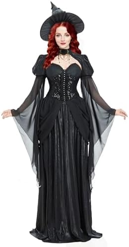 Cosplay.fm Women Witch Costume Black Gothic Dress Medieval Renais...