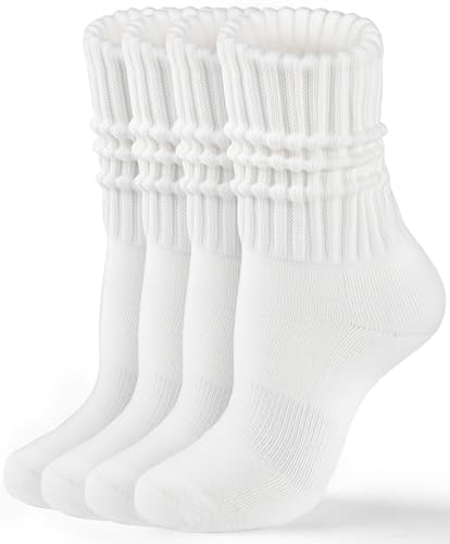 HONGTEYA Crew Socks for Women Cozy Cotton Slouchy Athletic Socks Slouch Boot Calf Workout Socks Size 5-11 (US, Alpha, One Size, Regular, Tall, 2 Pairs White*2)