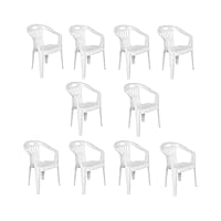 Dmora - 10er Set Gartenstühle Bisceglie, Gartensitz, Für drinnen und draußen, Mit Armlehnen und stapelbar, Made in Italy, 56x55 h78 cm, Weiß