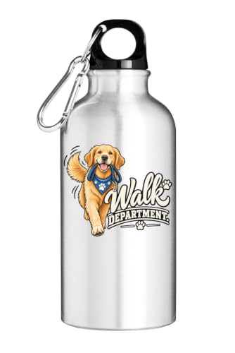 Happy Golden Retriever Ready for Walk Tourist Water Bottle Silver