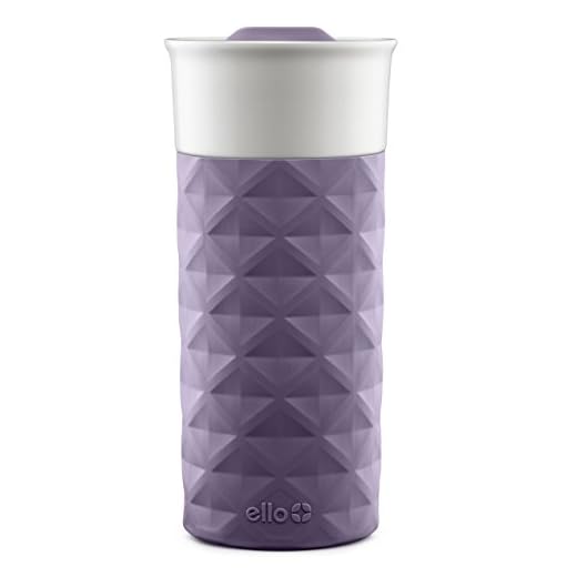 Ello Ogden Ceramic Travel Mug with Splash-Resistant Slider Lid and Protective Silicone Boot, Perfect for Coffee or Tea, BPA Free, Dishwasher Safe, Deep Purple, 16 oz