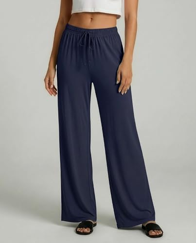 Image of Real Essentials 3 Pack: Women's Soft Palazzo Pants - Wide Leg Yoga Casual Loungewear Pajama Pj Bottoms (Plus Available)