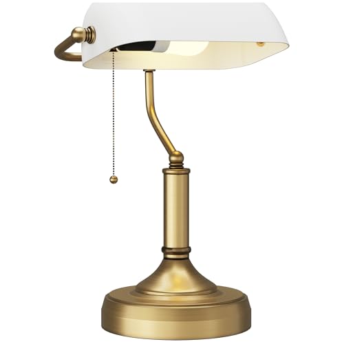 HOMCOM Banker's Desk Lamp with White Glass Shade