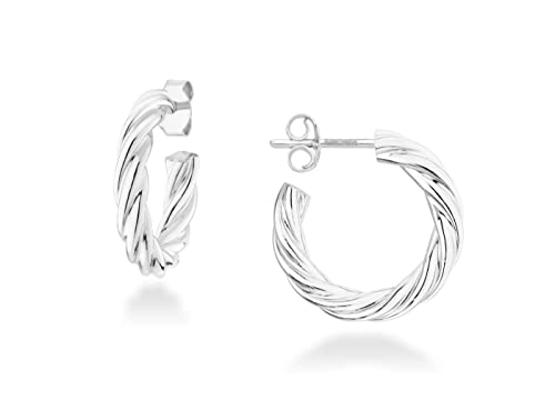 Miabella 925 Sterling Silver or 18K Gold Plated 3mm Twisted Lightweight Chunky Small Hoop Earrings for Women/Made in Italy