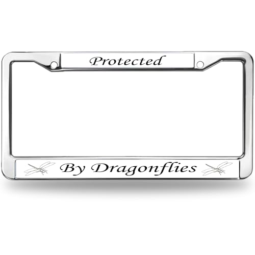 Image of Protected by Dragonfly Stainless Steel License Plate Frame Dragonfly Lover Faith License Plate Frame Black for Independence Day