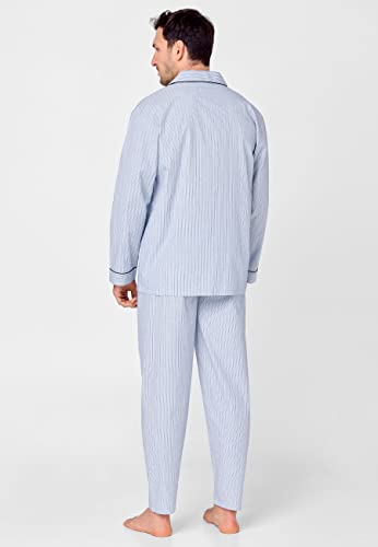 El Búho Nocturno Mens Pajama Set Long Sleeve Cotton Woven Poplin Classic Striped Pajama Set for Men, 100% Cotton, Blue 1531, XL3