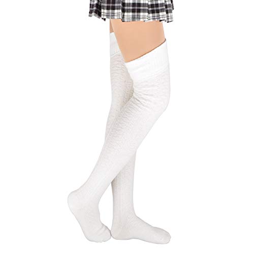 Womens Spring Sexy Over Knee Thigh High Stocks Boot long Striped Stockings Cotton Leg Warmers Girls Leggings (white)