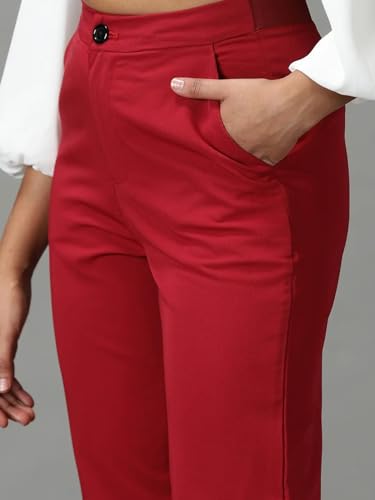Image of SHOWOFFFF Women Solid Formal Trousers | Cotton Trouser for Womens | Mid-Rise Mom Fit Regular Length Trousers for Women's