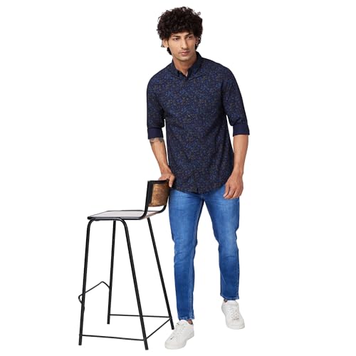 Image of Spykar Men's Cotton Poplin Slim Fit Full Sleeve Causal Printed Shirt