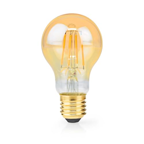 Nedis LBDE27A60GD LED-Filament-Lampe E27 | A60 | 4.9 W | 470 lm | 2100 K | Extra warmweiß | Anzahl der Lampen in der Verpackung: 1 Stück